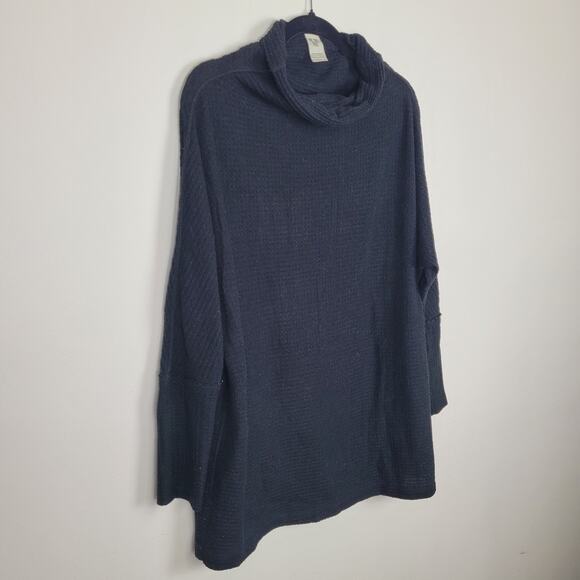We the Free Women’s S Black Waffle Knit Funnel Neck Tunic Top Oversized GUC - Picture 1 of 7